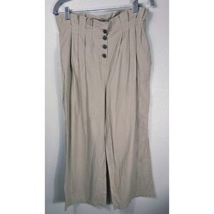 Topshop Paperbag Waist Wide Leg Pants Beige Button Front Cropped Size US‎ 6